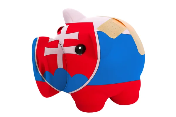 Gesloten piggy rijke bank met pleister in kleuren nationale vlag van s — Stockfoto