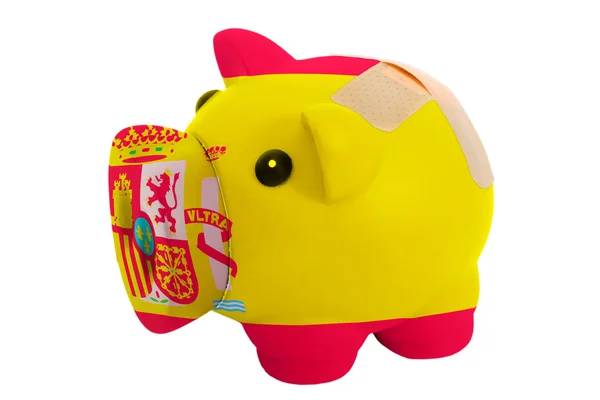 Closed piggy rich bank with bandage in colors — Stock Photo, Image