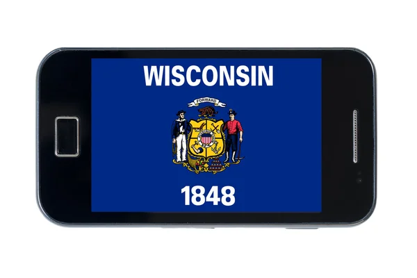 Smartphone flag of american state of wisconsin — Stock Photo, Image