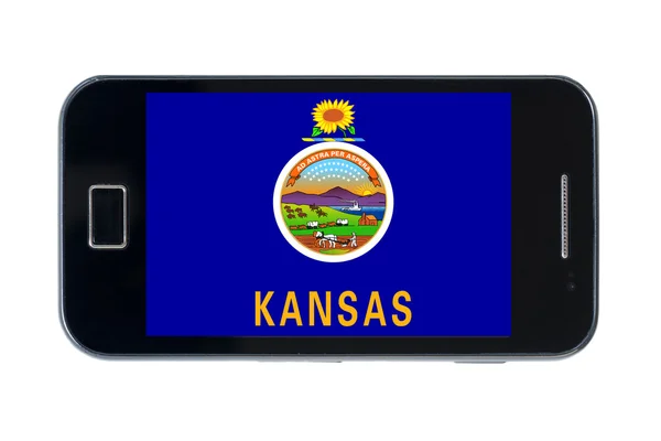 Smartphone flag of american state of kansas — Stock Photo, Image