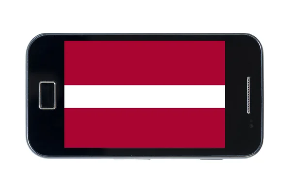 Flaga narodowa smartphone z Łotwy — Zdjęcie stockowe