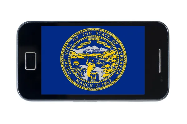 Smartphone flag of american state of nebraska — Stock Photo, Image
