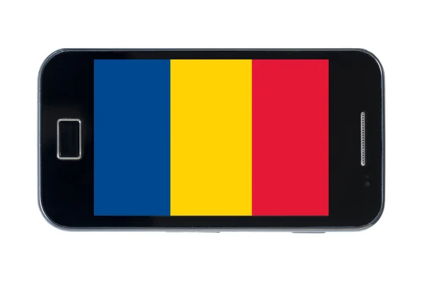 Smartphone státní vlajka Rumunska — Stock fotografie