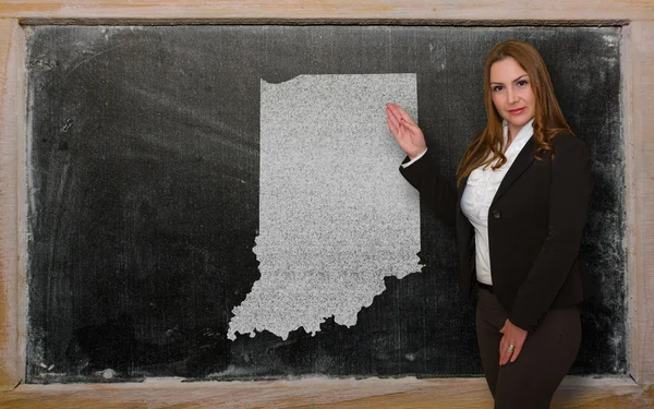 Leraar weergegeven: kaart van indiana op blackboard — Stockfoto