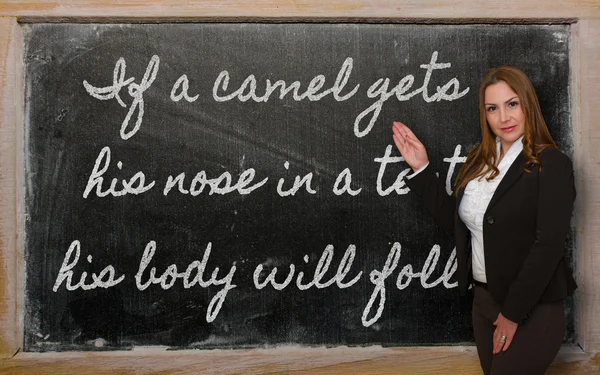 öğretmen bir deve çadırda, onun vücut wil burnunu alır gösterilen