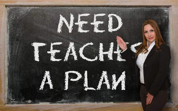 Teacher showing Need teaches a plan on blackboard — Stock Photo, Image