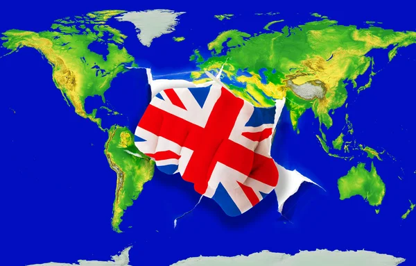 Γροθιά στο χρώμα εθνική σημαία του Ηνωμένου Βασιλείου διάτρησης κόσμο — Φωτογραφία Αρχείου