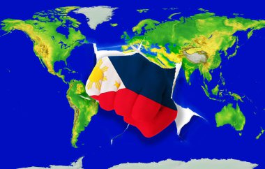 Fist in color national flag of philippines punching world ma clipart