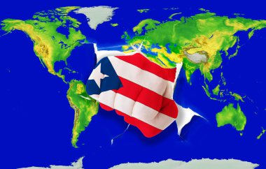 Dünya Haritası Delme puertorico renk ulusal bayrak yumruk