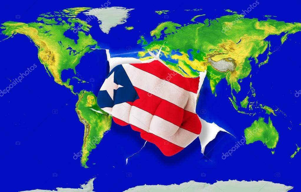 カラー世界地図パンチング Puertorico の国旗の拳します ストック写真 C Vepar5