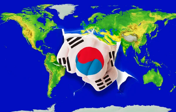 Güney Kore Delme dünya ma ulusal bayrak rengi yumruk — Stok fotoğraf
