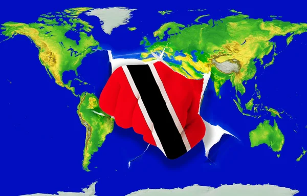 Puño en color bandera nacional de trinidad tobago perforando mundo —  Fotos de Stock