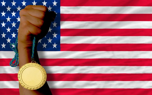 Gold medal for sport and national flag of america — Stock Photo, Image