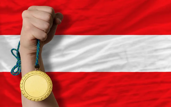 Gold medal for sport and national flag of austria — Stock Photo, Image