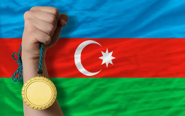 Gold medal for sport and national flag of azerbaijan — Stock Photo, Image