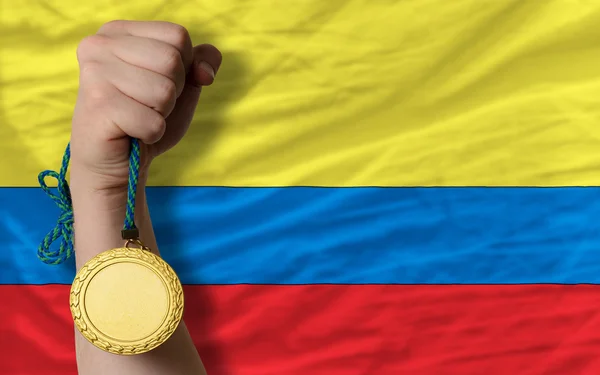 Gold medal for sport and national flag of columbia — Stock Photo, Image