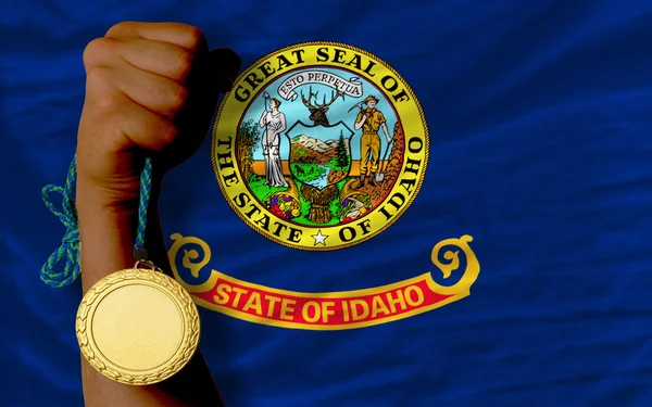 Gold medal for sport and flag of american state of idaho — Stock Photo, Image
