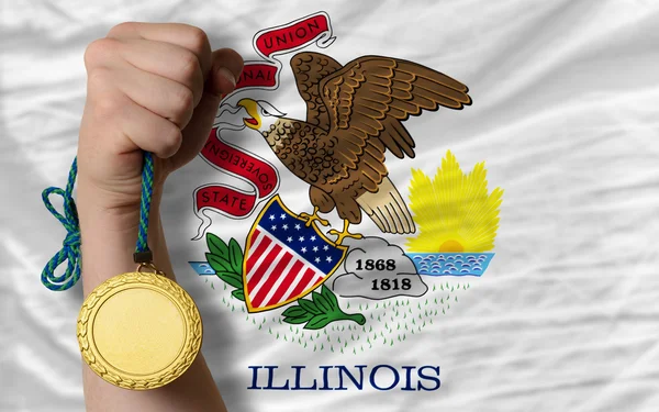 Medalha de ouro por esporte e bandeira do estado americano de illinois — Fotografia de Stock