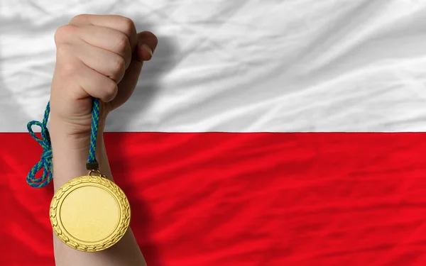 Medalha de ouro pelo desporto e bandeira nacional da Polónia — Fotografia de Stock