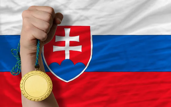 Gold medal for sport and national flag of slovakia — Stock Photo, Image