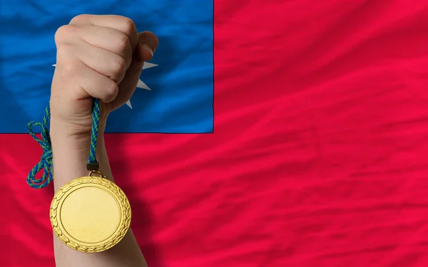 Gouden medaille voor sport en nationale vlag van taiwan — Stockfoto