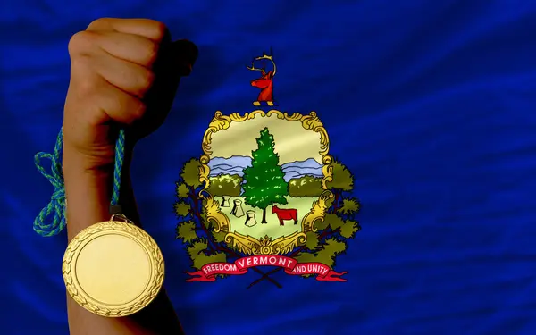 Gold medal for sport and flag of american state of vermont — Stock Photo, Image