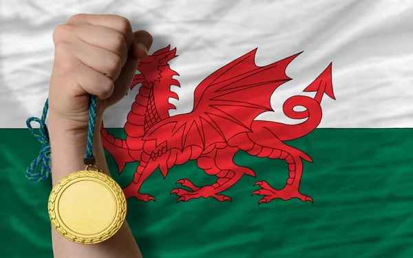 Gouden medaille voor sport en nationale vlag van wales — Stockfoto