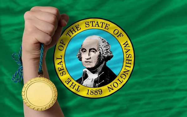 Medalha de ouro por esporte e bandeira do estado americano de Washington — Fotografia de Stock