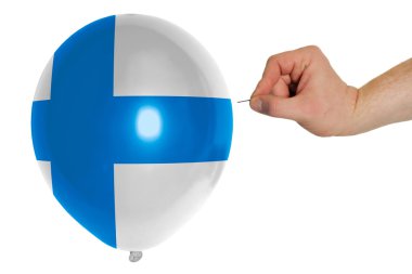 Finlandiya ulusal bayrak içinde renkli balon patlama