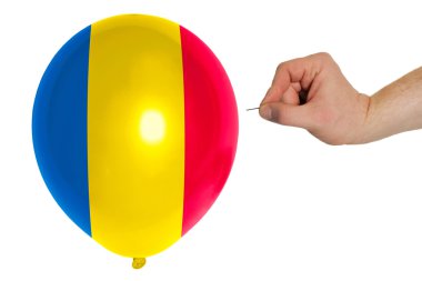 Romanya ulusal bayrak içinde renkli balon patlama