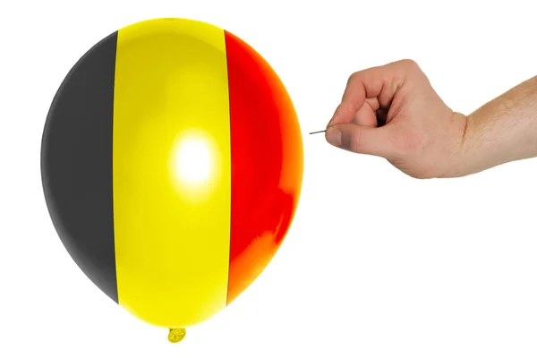 Bursting balloon colored in national flag of belgium — Stock Photo, Image