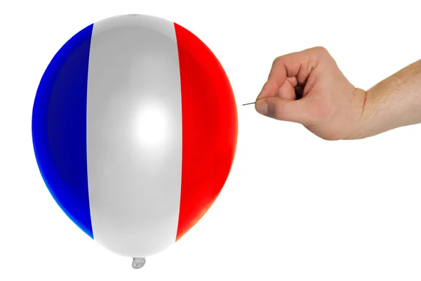 Bursting balloon colored in national flag of france — Stock Photo, Image