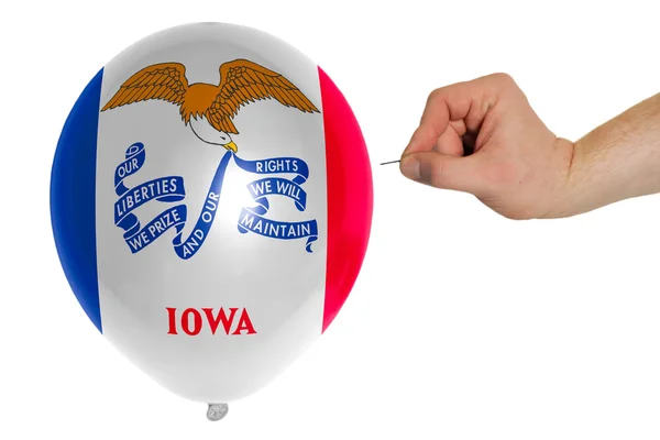Bursting balloon colored in flag of american state of iowa — Stock Photo, Image
