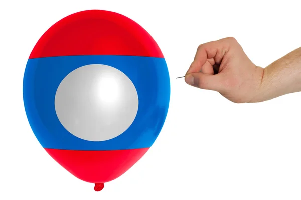 Berstender Luftballon in Nationalflagge von Laos — Stockfoto