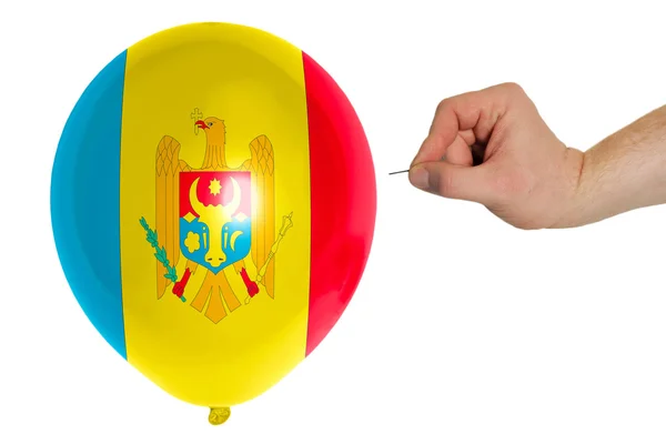 Bursting balloon colored in national flag of moldova — Stock Photo, Image