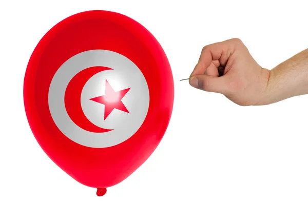 Palloncino scoppiare colorato nella bandiera nazionale della tunisia — Foto Stock