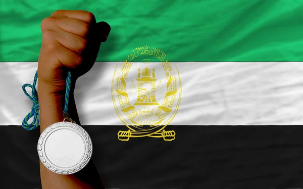 Silver medal for sport and national flag of afghanistan — Stock Photo, Image