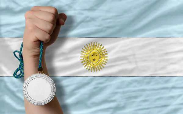 Silver medal for sport and national flag of argentina — Stock Photo, Image