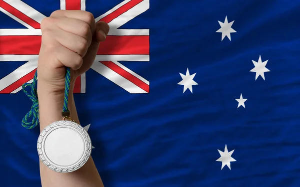 Zilveren medaille voor sport en nationale vlag van Australië — Stockfoto