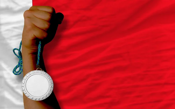 Medalla de plata por deporte y bandera nacional de Bahréin — Foto de Stock