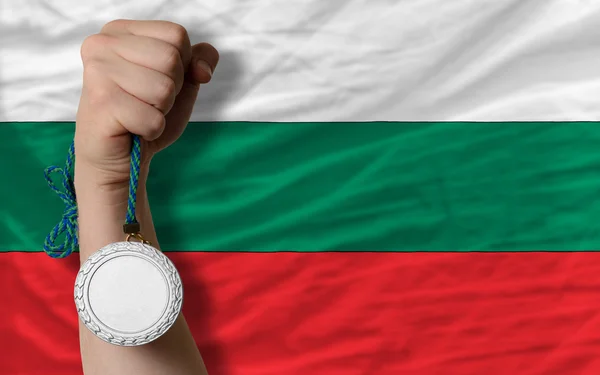 Medalla de plata por deporte y bandera nacional de bulgaria — Foto de Stock