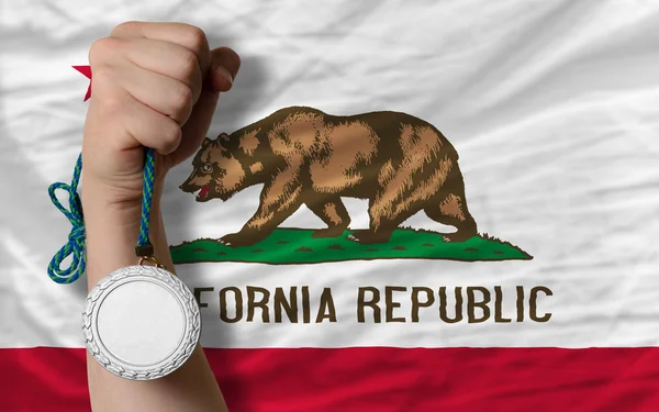 Silver medal for sport and flag of american state of california — Stock Photo, Image