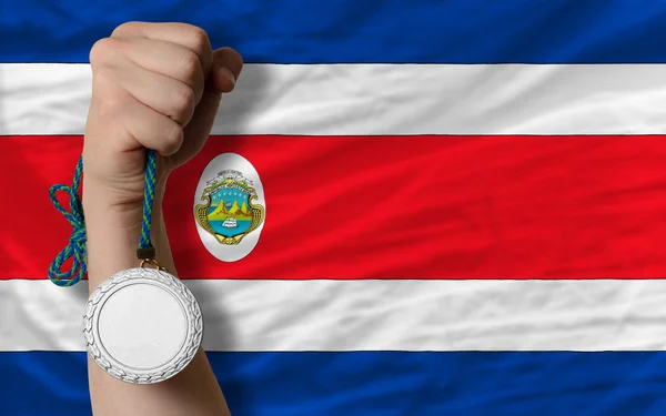 Médaille d'argent pour le sport et drapeau national de costarica — Photo