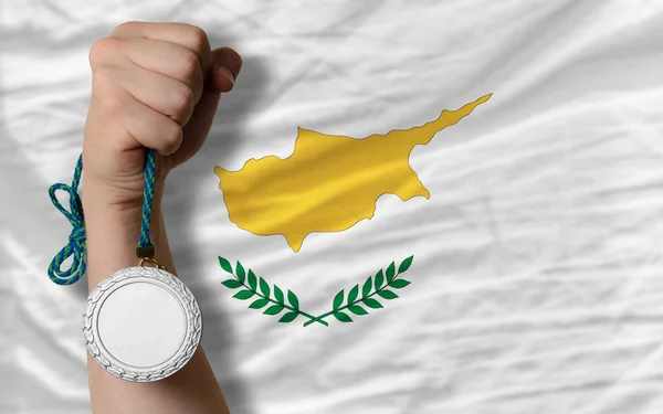 Silver medal for sport and national flag of cyprus — Stock Photo, Image