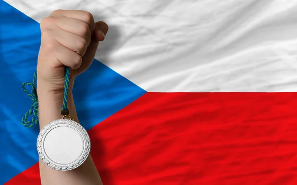 Silver medal for sport and national flag of czech — Stock Photo, Image