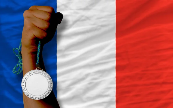 Stříbrná medaile pro sport a státní vlajka Francie — Stock fotografie