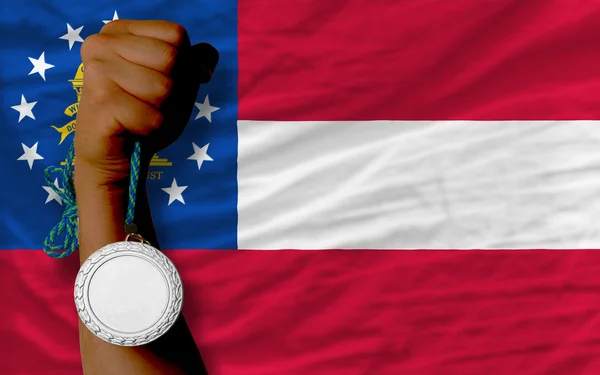 Silvermedalj för sport och flagga amerikanska delstaten georgia — Stockfoto