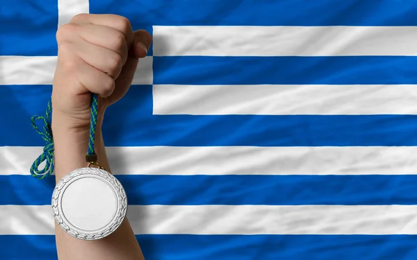 Silbermedaille für Sport und griechische Nationalflagge — Stockfoto