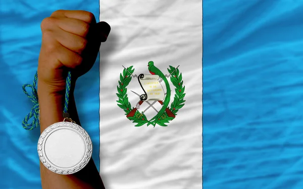 Silver medal for sport and national flag of guatemala — Stock Photo, Image