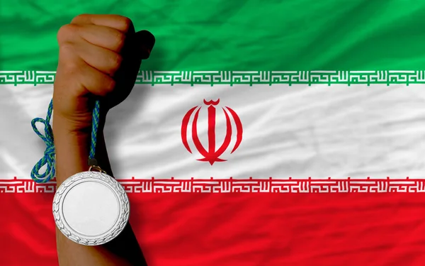 Silbermedaille für Sport und Nationalflagge von Iran — Stockfoto